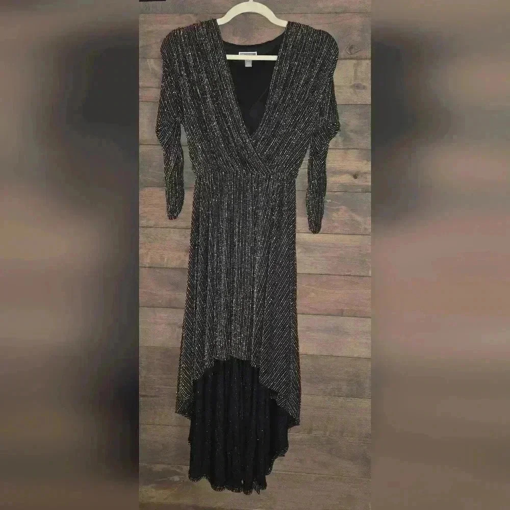 Chelsea 28 black, silver and gold cocktail dress,  size 8P